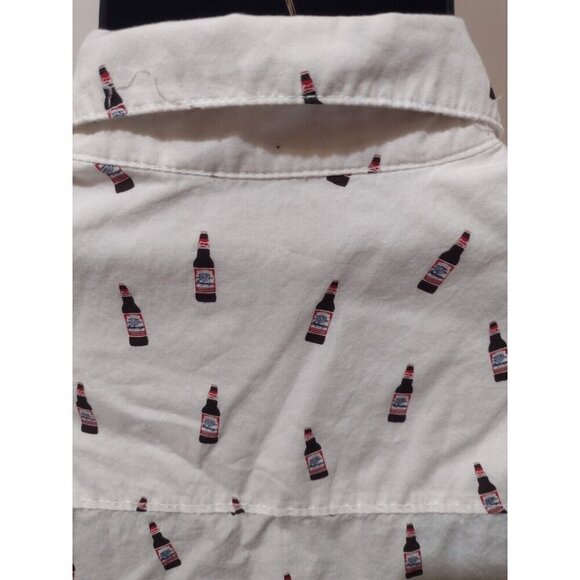 Budweiser NWT Shirt Men’s Short Sleeve White Beer Print Button Up Size Medium M - Picture 8 of 11
